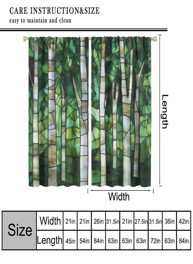 KANEPE Stained Glass Curtains, Birch Trees Green White Forest Stained Glass Retro Print Vintage Window Treatments, Rod Pocket Thermal Insulated Drapes for Bedroom Living Room, 42" W X 45" L【Decor】 - Image 3